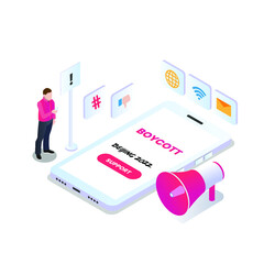 Boycott beijing 2022 on mobile phone isometric 3d vector concept for banner, website, illustration, landing page, flyer, etc.