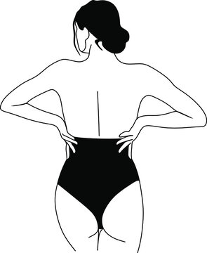 Woman sexy in swimsuit. Female underwear. Glamour slim girl. Minimalistic hand drawn linear art. Beauty and fashion.