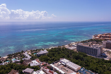 Fototapeta premium Hotel chain seen from above on beaches of Playa Del Carmen, Quintana Roo, Mexico