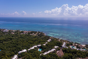 Hotel chain seen from above on beaches of Playa Del Carmen, Quintana Roo, Mexico