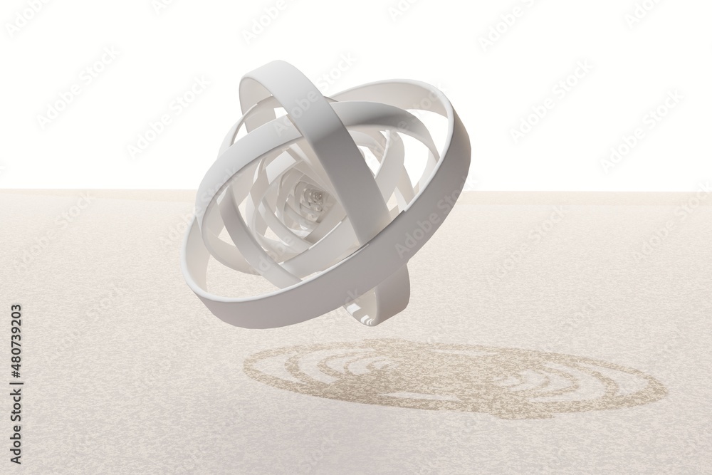 Poster Sphere in the sharpening of large stone rings from white marble. 3d rendering illustration. Background pattern for design..
