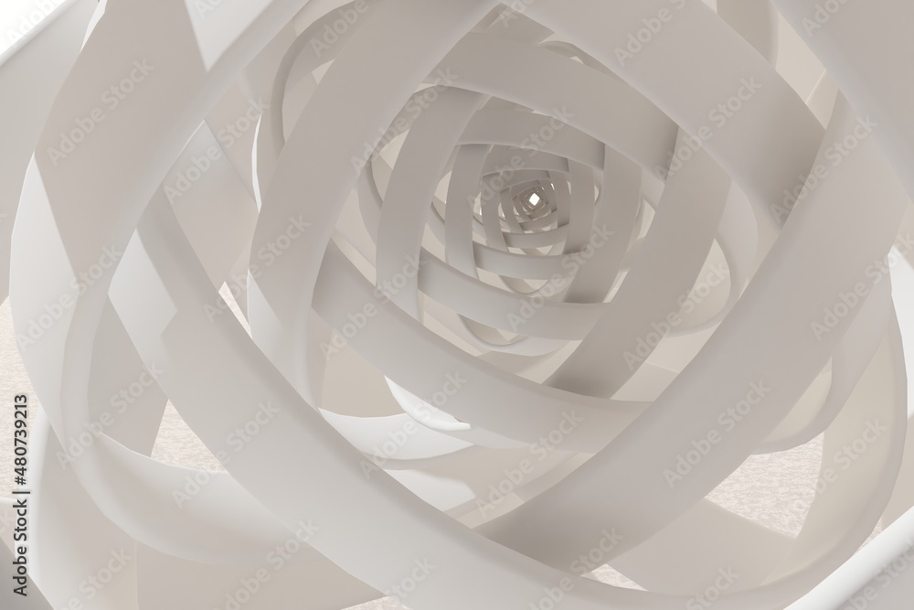 Poster Sphere in the sharpening of large stone rings from white marble. 3d rendering illustration. Background pattern for design..