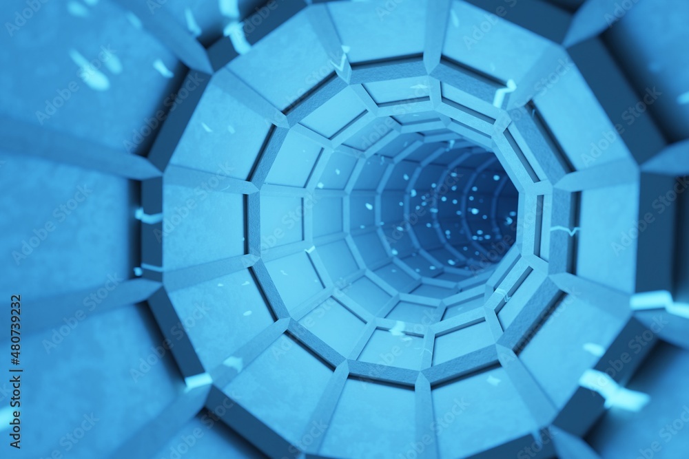 Aufkleber beautiful abstract swirl tunnel with aqua-blue neon light..3d render illustration. background patter