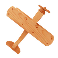 Wooden vintage plane toy isolated on white background. Childhood memories concept
