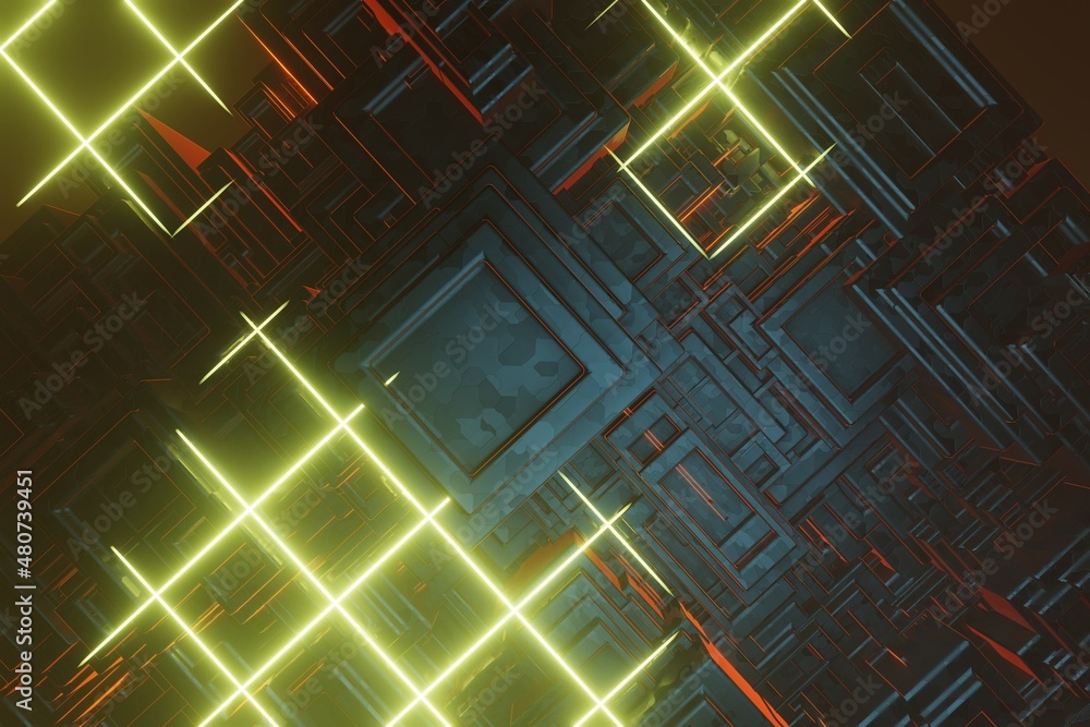 Poster Computer processor chip on a circuit board with microchips. AI. Circuit board. Technology background. Central Computer Processors CPU.  3d rendering illustration. Background pattern for design.