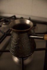 freshly brewed black coffee in turk