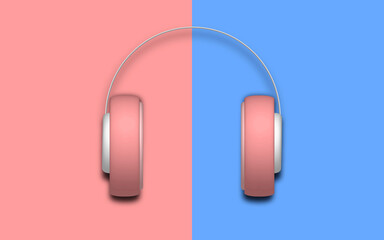 Pink headphones on a pink-blue background