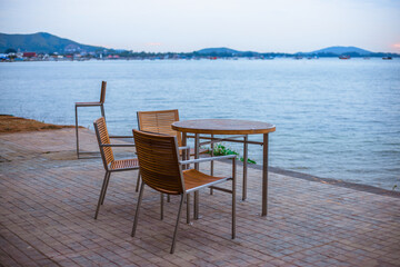 The background of a new design chair placed on the balcony of the resort for customers to sit and rest during the day.