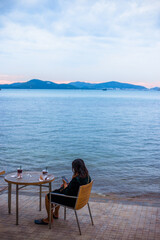 The background of a new design chair placed on the balcony of the resort for customers to sit and rest during the day.