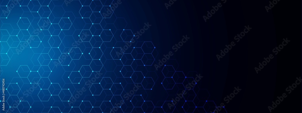 Poster abstract background technology. design of a poster with honeycombs. texture with lines, dots, neon l