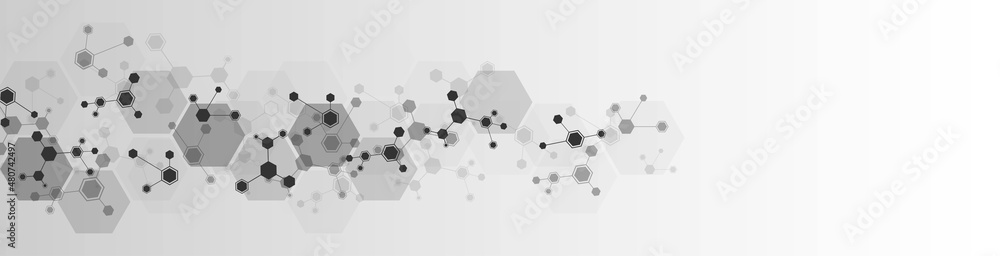Poster technology background. design of hexagons, cells connected by lines. digital network. plexus of mole