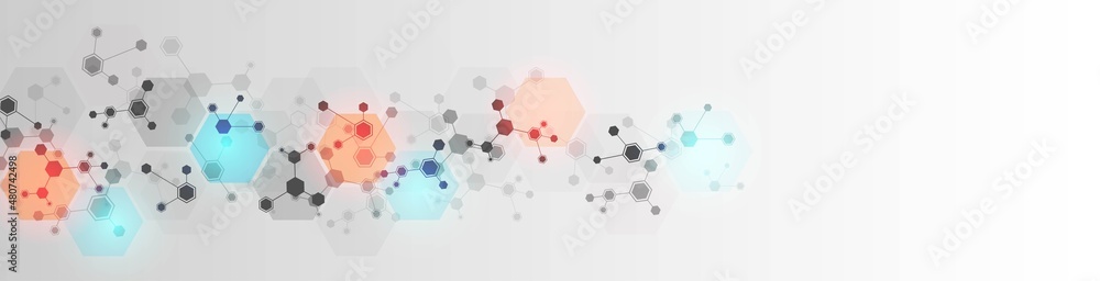 Poster technology background . design of hexagons, cells connected by lines. digital network. plexus of mol