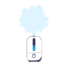 Climate equipment icon for home, office, greenhouse.  Vector image of a humidifier diffuser with outgoing steam.  Flat style.