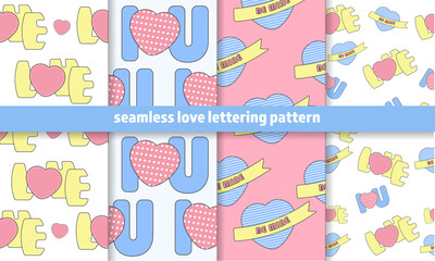 A set of seamless love lettering pattern