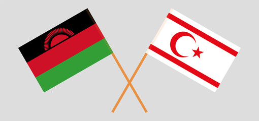 Crossed flags of Malawi and Northern Cyprus. Official colors. Correct proportion