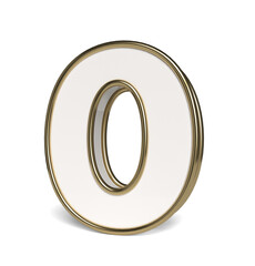 3D numbers in white and gold colors. Number 0. Collection. 