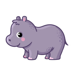 Hippo cub on a white background. Vector illustration with a hippo in cartoon style.
