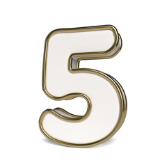 Naklejka premium 3D numbers in white and gold colors. Number 5. Collection. 