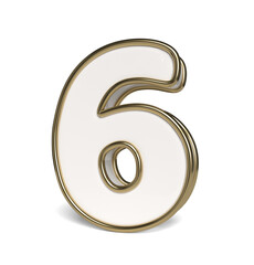 3D numbers in white and gold colors. Number 6. Collection. 