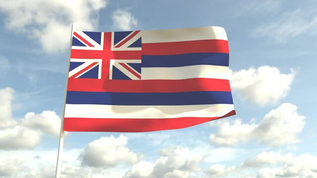 Animation of the state flag of Hawaii against the sky. 3D animation