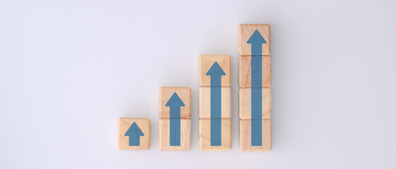 Ladder career path for business growth success process concept. Wood block stacking as step stair...