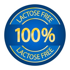Lactose free stamp. Blue round logo or label. Lactose intolerance. Milk allergy.	
