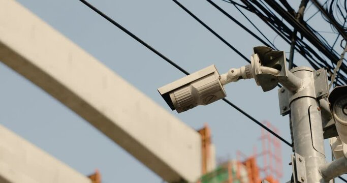 CCTV installed in city Real-time detection technology safety in  construction area and road accidents. Connect to the internet with high speed Wi-Fi to check. security concept