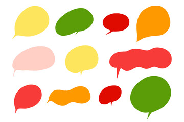 Speech bubble. Hand drawn doodle cloud text. Message, conversation, communication color shape. Stock vector set illustration on a white background.