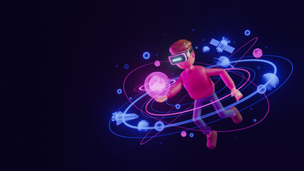 Metaverse technology future concept. VR virtual digital reality cyber metaverse simulation Innovation connection global blockchain experiences network futuristic. 3d rendering.