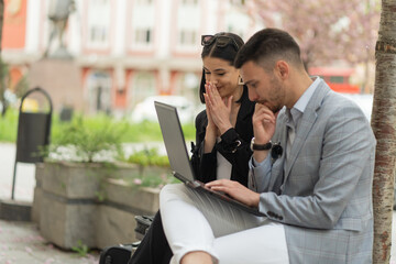 Working and sitting on the bench