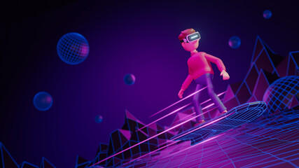 Metaverse technology future concept. VR virtual digital reality cyber metaverse simulation Innovation connection global blockchain experiences network futuristic. 3d rendering.