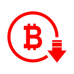 Bitcoin reduction symbol, cost decrease icon. Reduce debt bussiness sign vector illustration