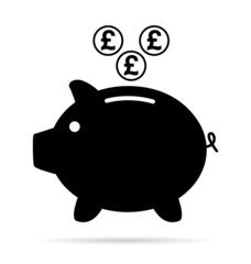 Piggy bank flat icon, sign vector with pound web symbol. Money income, economic graphic button