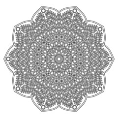 isolated circular black and white contour pattern. kaleidoscope. openwork napkin. doodle style. zentangle. coloring page, floral print.
