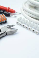 tools for electro repair on a light background. close-up.