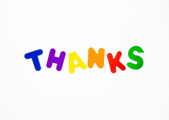 The word thank you in multicolored letters on a white background.