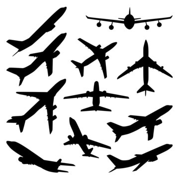 Set of Commercial Airplane Silhouettes
