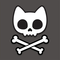 Cartoon cat skull and crossbones