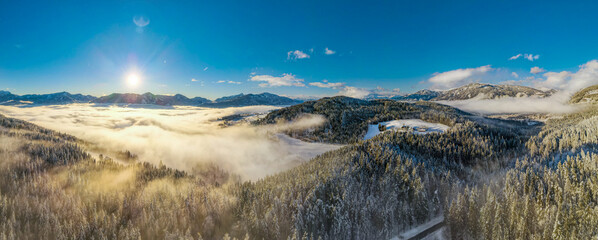 winter sky panorama with a sea of clouds