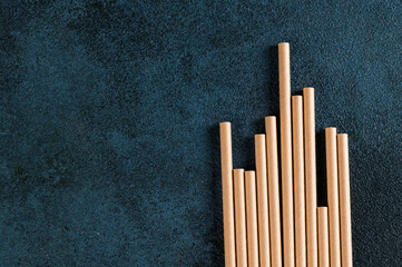 Eco friendly Reusable Straw. Paper cocktail tubes. Kraft paper straw for drinking coffee or tea. Disposable cocktail tube. Zero waste concept.