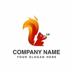 logo design squirrel holding a plant