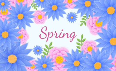 Vector illustration, colorful paper flowers wallpaper, spring summer background, flower bouquet isolated on white background.