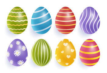 Set of realistic eggs on a white background. Easter collection. Vector illustration.
