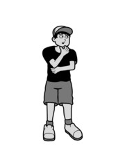 Junge überlegt Pose 