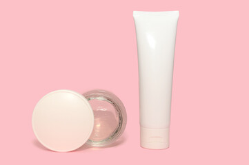 Natural cosmetic cream in a white package. Skin cream.