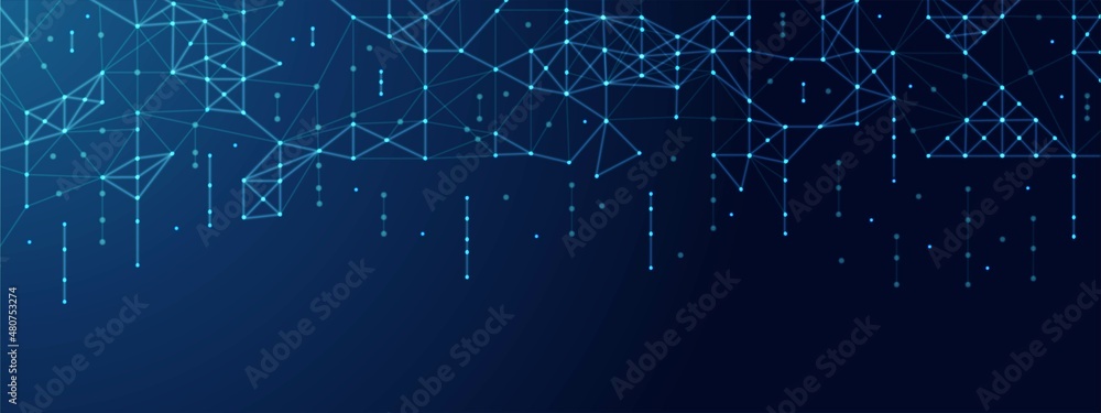 Poster abstract neon technology background. pattern of dots, squares and lines. design is a luminous plexus