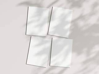 Four vertical cards mockup in boho, invitation mockup, greeting card on beige background, 3d render