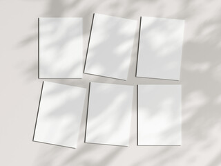 Six vertical cards mockup in boho, invitation mockup, greeting card on beige background, 3d render