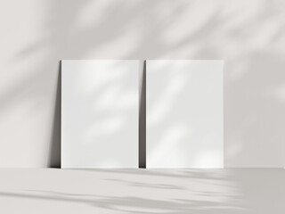 Two vertical cards mockup in boho, invitation mockup, greeting card on beige background, 3d render