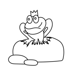 Princess Frog on a rock waiting love. Isolated on white background. Vector illustration